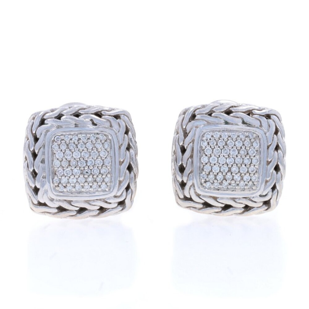 John Hardy Classic Chain Diamond Stud Earrings Sterling925 YellowGold 18k .53ctw